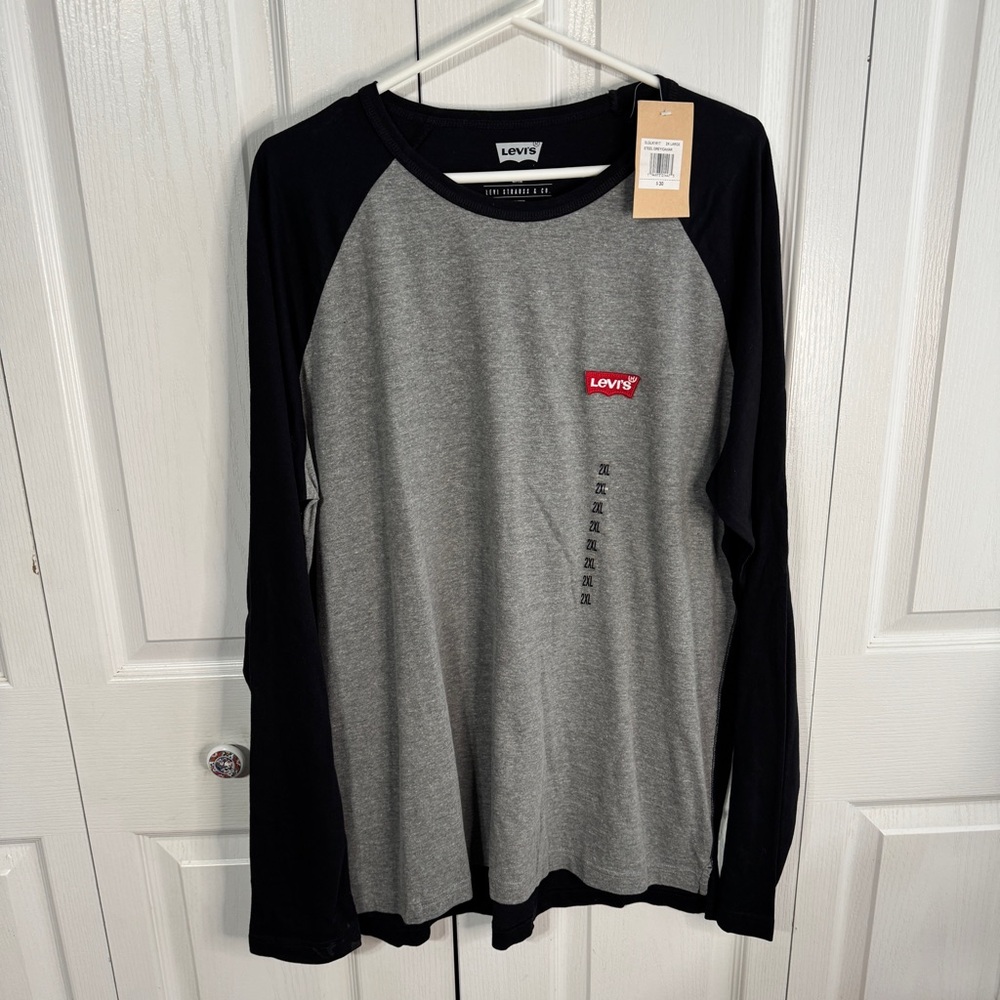 Levi's Darden Steel Grey Caviar Long Sleeve Men's Tee Size 2XL NEW School Office